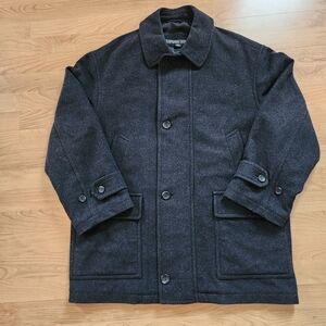 London Fog Wool Blend Jacket Mens Large 44 Minimalist Dark Grey Zip Button Coat